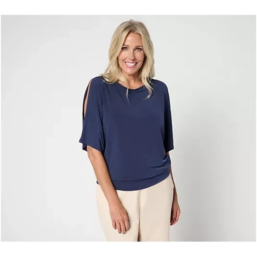 BEAUTIFUL by Lawrence Zarian The Gail Cold Shoulder Dolman Sleeve Navy: M #57*